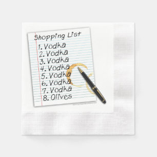 PAPER COCKTAIL NAPKINS, VODKA SHOPPING LIST NAPKIN