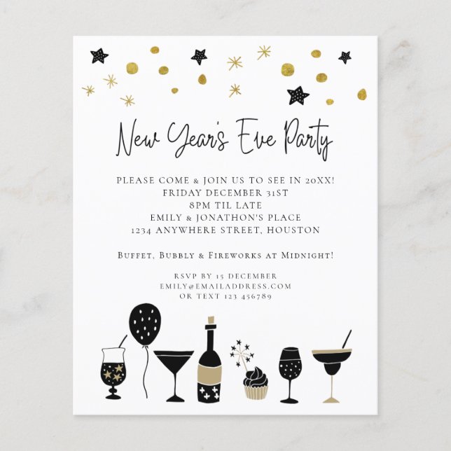 PAPER | Cocktails Gold Black New Years Eve Invite (Front)