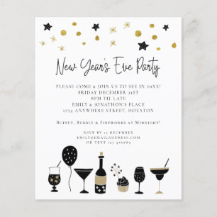 PAPER   Cocktails Gold Black New Years Eve Invite