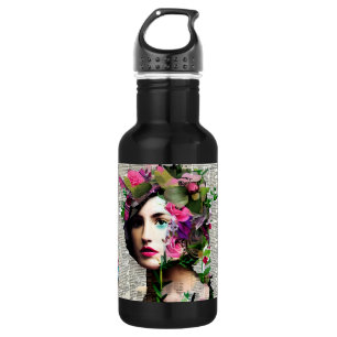 Paper Collage Style Art Vintage Woman 532 Ml Water Bottle