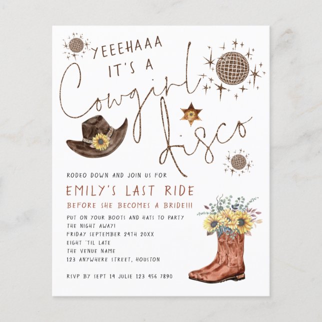 PAPER | Cowgirl Disco Bachelorette Invitation (Front)
