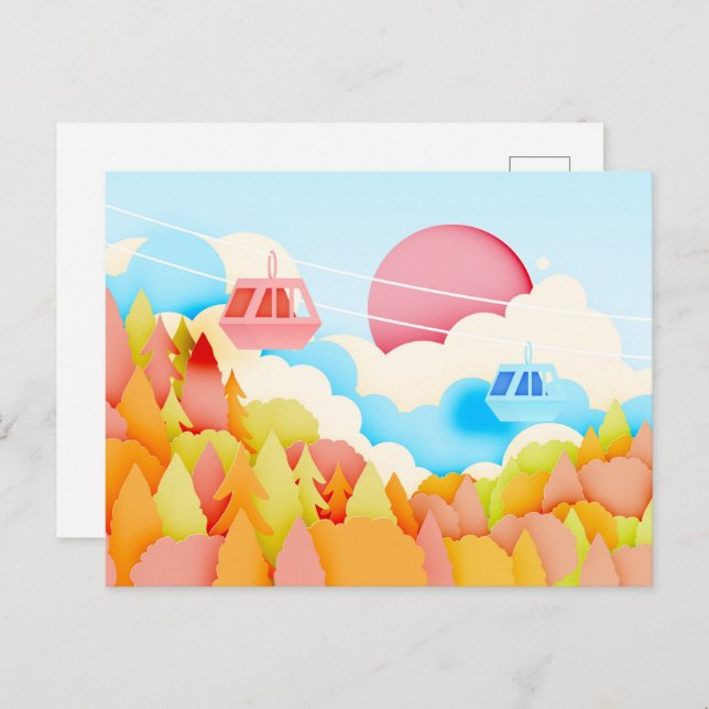 Paper Craft Autumn Cable Cars Postcard (Front/Back)