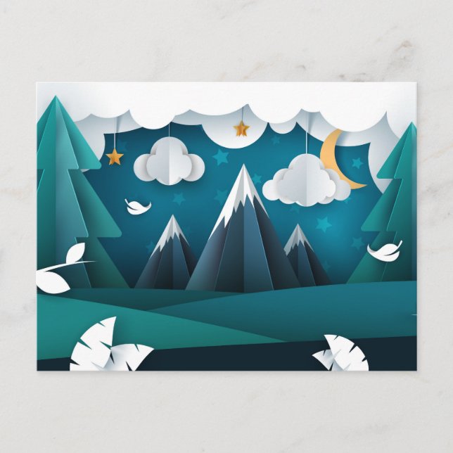 Paper Craft Mountain Night Sky Postcard (Front)