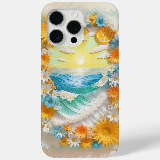 Paper Craft Scene of Ocean Waves, Sunrise Case-Mate iPhone Case (Back)
