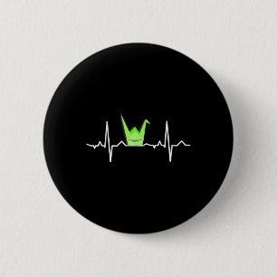 Paper Crane Origami , Heartbeat Ecg Pulse Shirt 6 Cm Round Badge