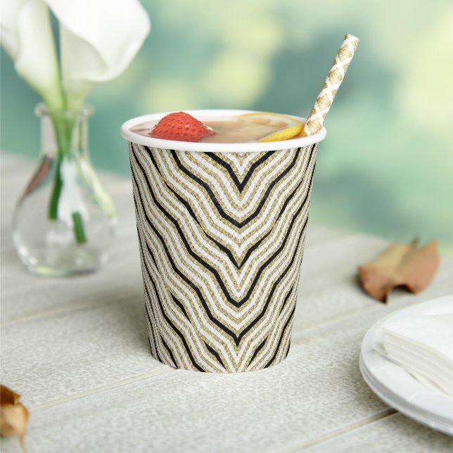 Paper Cup Black Gold & White Stripe (Insitu)