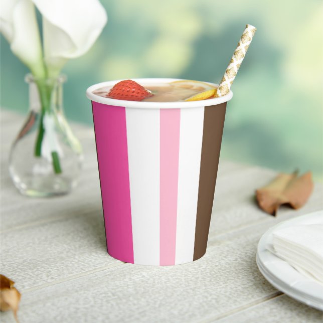 Paper Cup Brown & Pink Stripe  (Insitu)