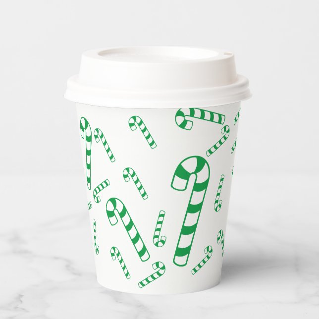 Paper Cup - Candy Canes in Green (Front)