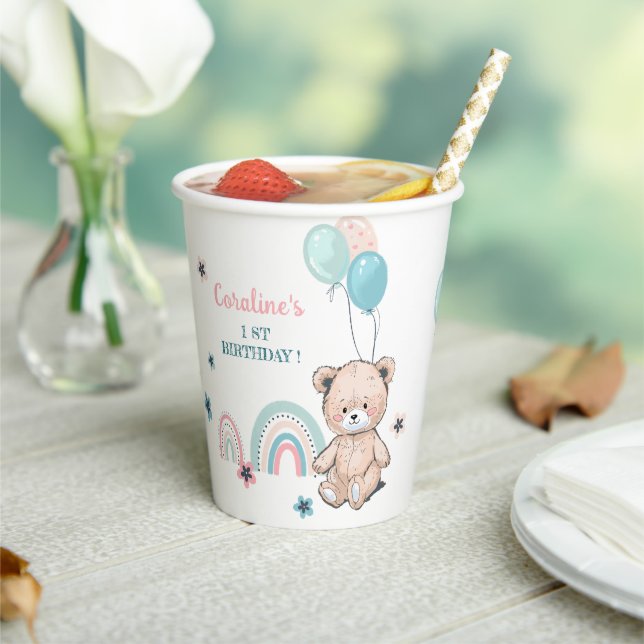 Paper cup for 1st birthday with cute teddy bear. (Insitu)