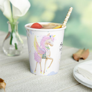 Paper cup for baby shower with unicorn.