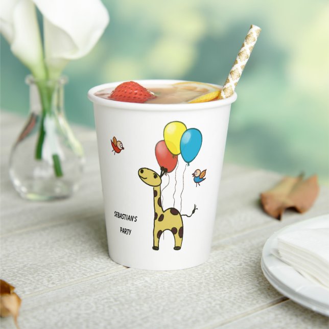 Paper cup with a giraffe and birds (Insitu)