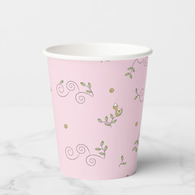 Paper Cups "Gold Birds/PINK"  8 oz. (Back)