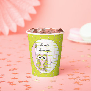 Paper Cups "Pink/Green Owl" 8 oz.