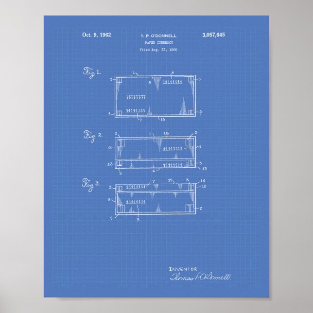 Paper Currency 1962 Patent Art Blueprint Poster (Front)