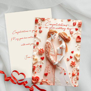 Paper-Cut Bride and Groom Wedding Congratulations  Card