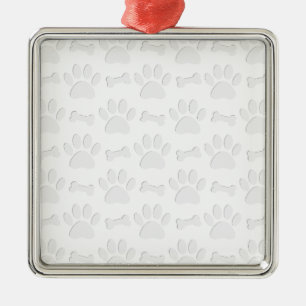Paper Cut Dog Paws And Bones Pattern Metal Ornament