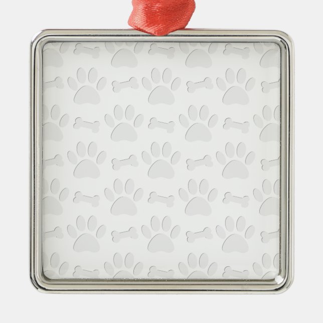 Paper Cut Dog Paws And Bones Pattern Metal Ornament (Front)