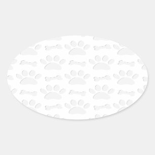 Paper Cut Dog Paws And Bones Pattern Oval Sticker