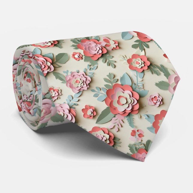 Paper Cut Floral Layer Pattern Tie (Rolled)