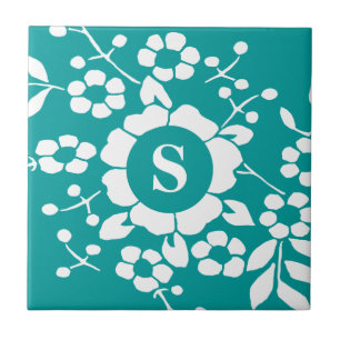 Paper Cut Flowers • Monogram Ceramic Tile