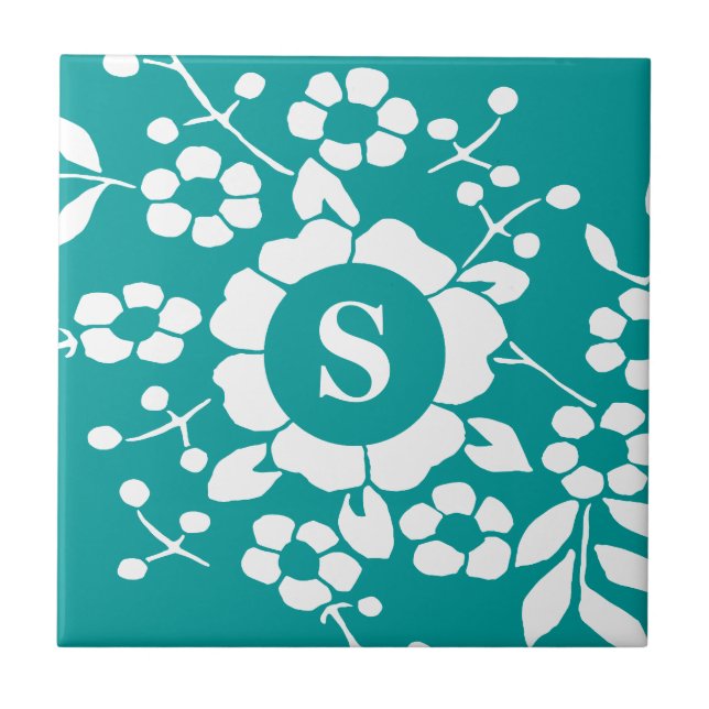 Paper Cut Flowers • Monogram Ceramic Tile (Front)