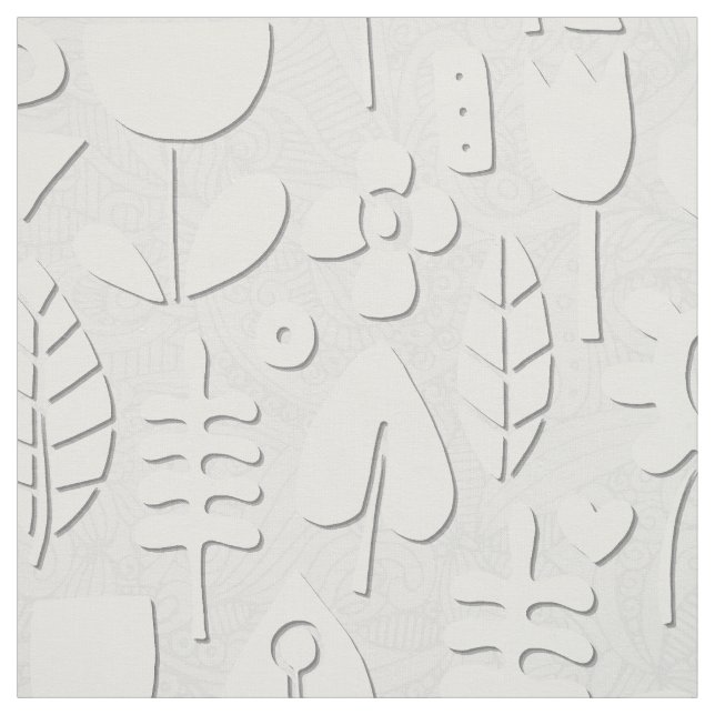 paper cut flowers white silver fabric (Swatch)