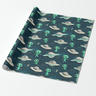 Paper Cut Out Aliens and UFOs wrapping paper