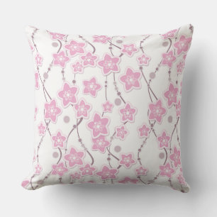 paper cut pink flowers on white background cushion