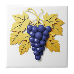 Paper Cut Style Cluster of Grapes with Elegant Ceramic Tile