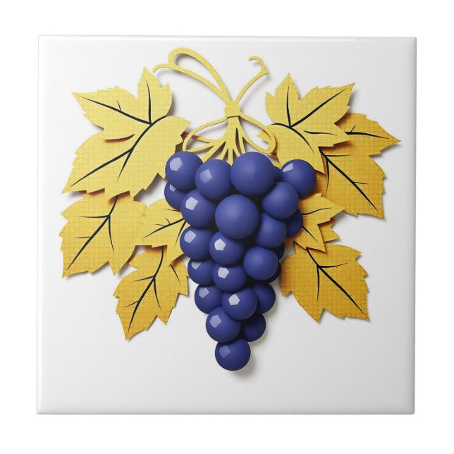 Paper Cut Style Cluster of Grapes with Elegant  Ceramic Tile (Front)