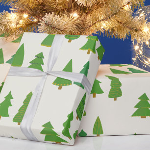 Paper-cut style evergreen trees Christmas gift Wrapping Paper