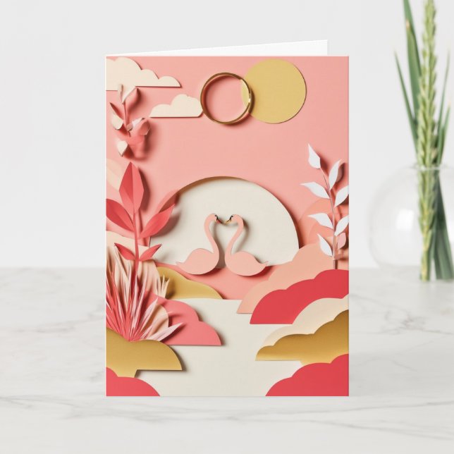 Paper Cut Swans Embrace Card (Front)