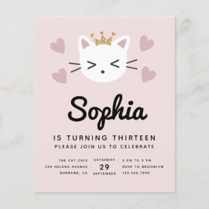 PAPER Cute Cats Pink Budget Birthday Party Invite