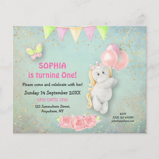 PAPER | Cute Unicorn First Birthday Invitation (Front)