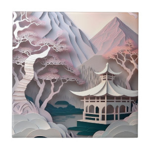 Paper Cutout Pavilion Landscape Ceramic Tile