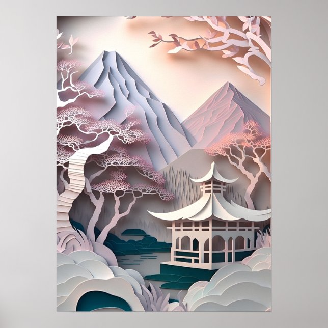 Paper Cutout Pavilion Landscape Poster (Front)