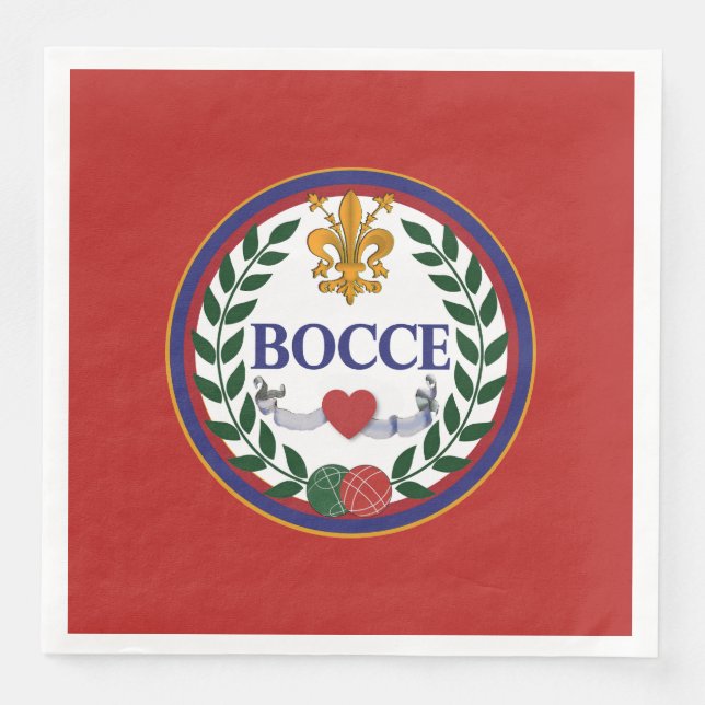 Paper dinner napkin with a bocce theme (Front)