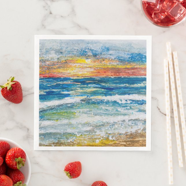 Paper Dinner Napkins - Sea Waves Sunset (Insitu)