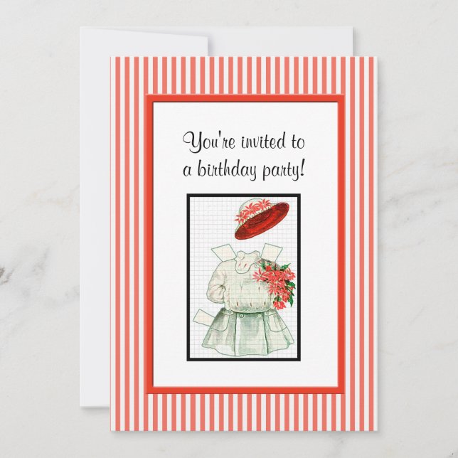 Paper Doll Birthday Party Invitation (Front)