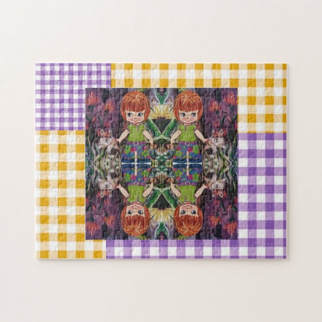 Paper Dolls in Plaid Puzzle (Horizontal)