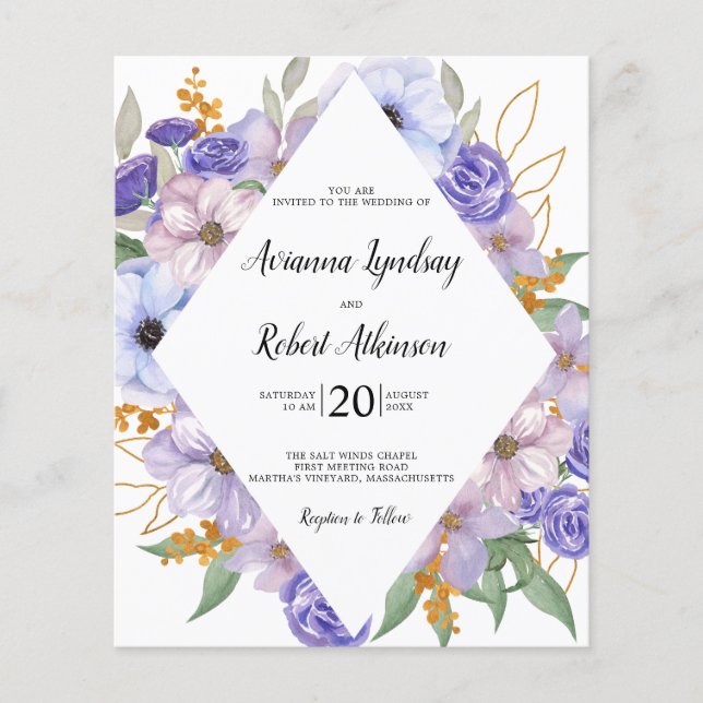 PAPER Dusty Purple Floral Wedding Invitation (Front)
