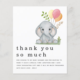 PAPER Elephant Girl Baby Shower Pink Thank You