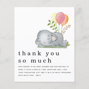 PAPER Elephant Pink Girl Baby Shower Thank You