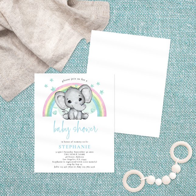 PAPER Elephant Rainbow Blue Baby Shower (Creator Uploaded)