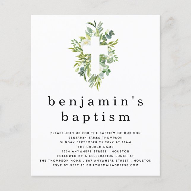 PAPER | Eucalyptus Cross Baptism Invitation (Front)