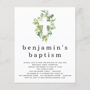 PAPER Eucalyptus Cross Baptism Invitation