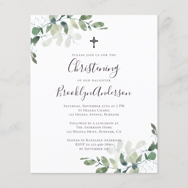 PAPER Eucalyptus Greenery Christening Invitation (Front)