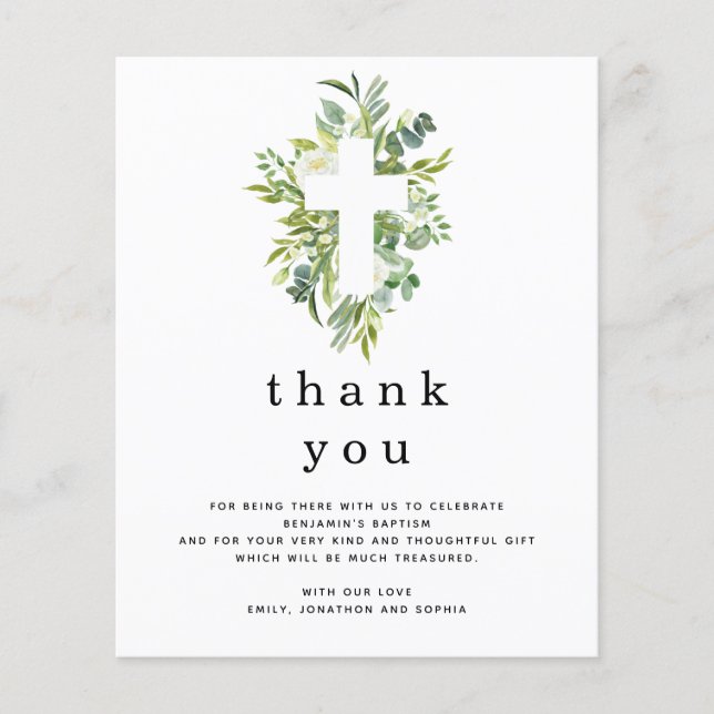 PAPER | Eucalyptus Leaves Cross Baptism Thank you (Front)
