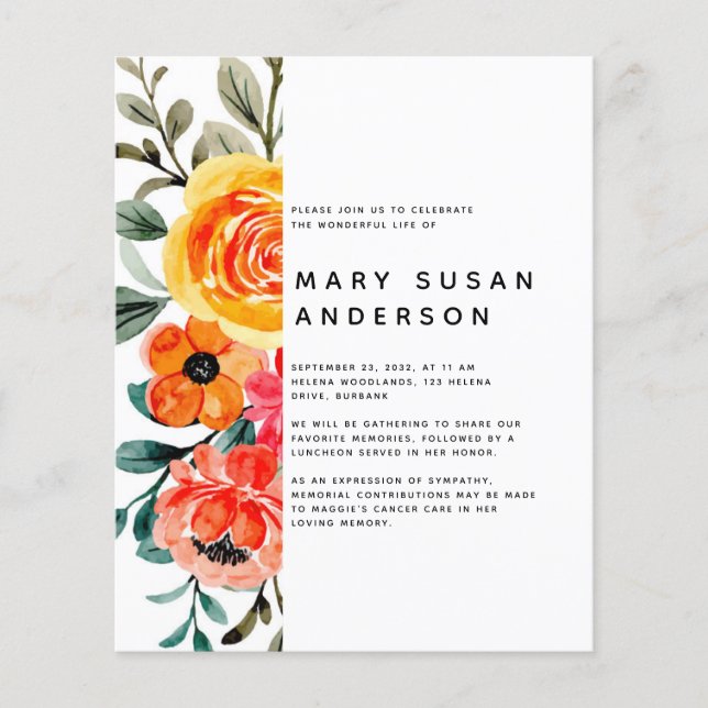 PAPER Floral Celebration of Life Invitation (Front)
