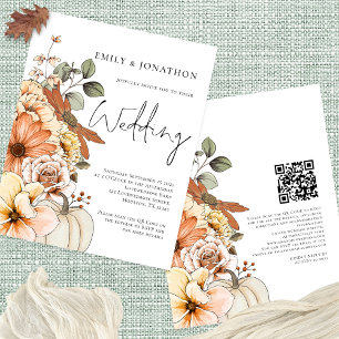 PAPER Floral Pumpkin Script QR Wedding Invitation